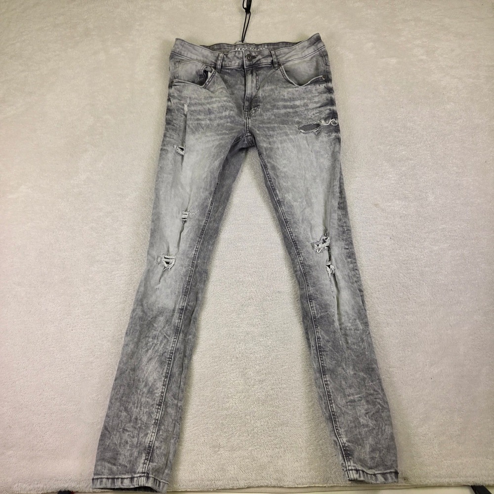 M. Society Mens Distressed Grey Acid Wash Skinny Jeans 34x32 Ripped Denim